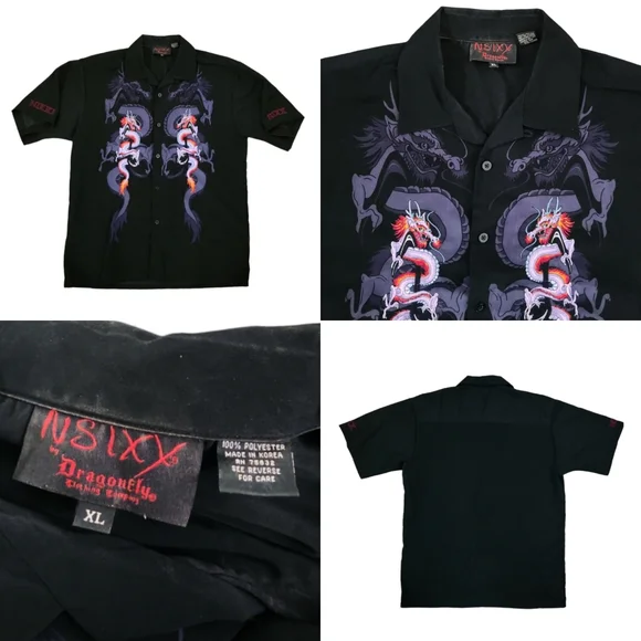 VTG Rare Nikki Sixx X Dragon Fly Mötley Crüe Embroidered Dragons Black Spellout